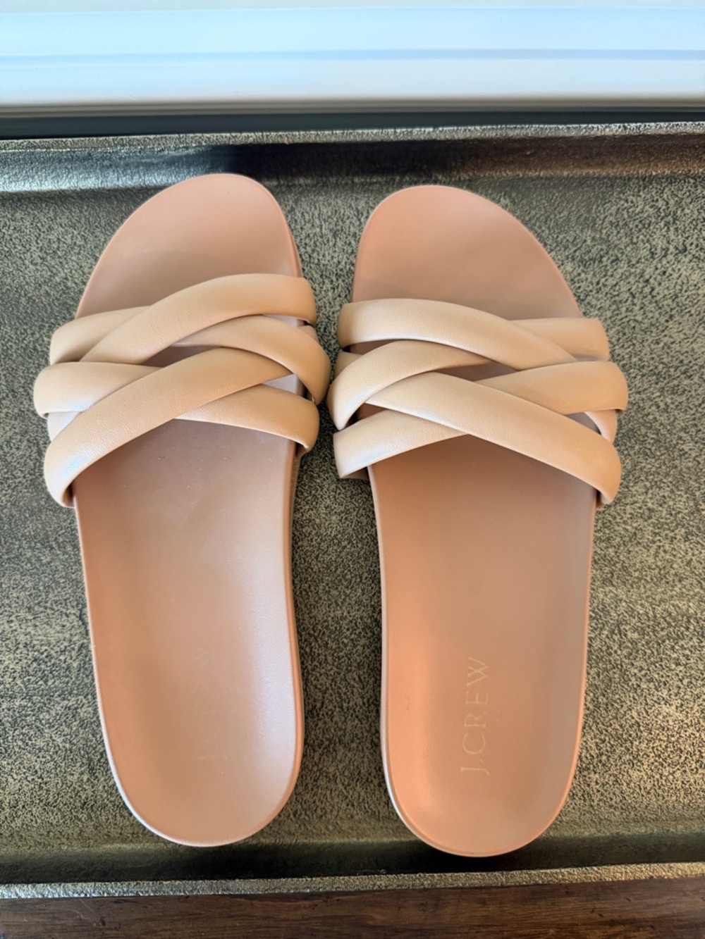 J. Crew Tan Braided Slide Sandals